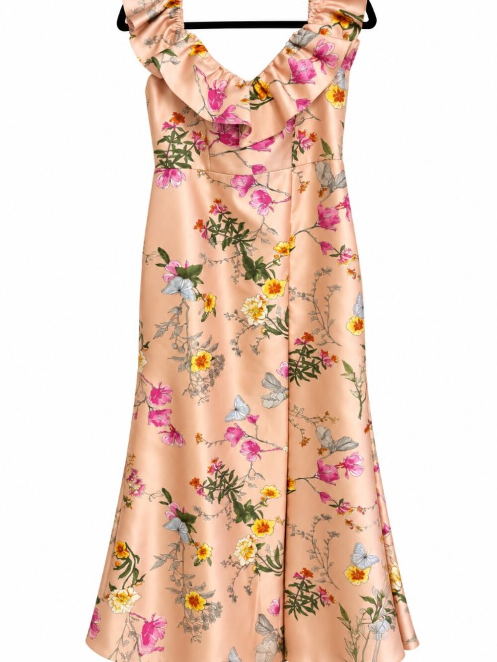Alfred Sung Size 12 Off Shoulder Floral Satin Trumpet Gown Pink
